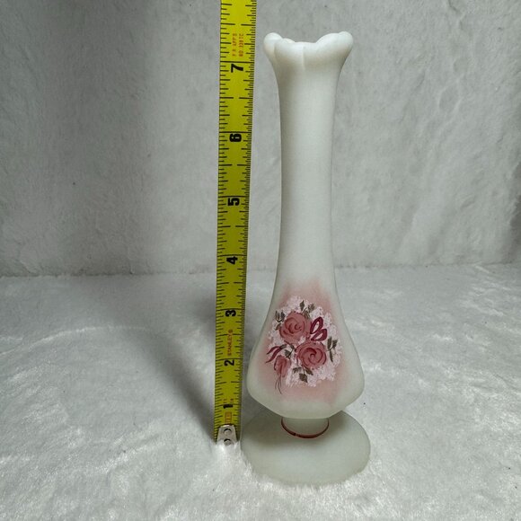 Vintage Fenton U.V. Reactive Hand Painted Artist Signed Frosted Swung Bud Vase - Picture 5 of 5